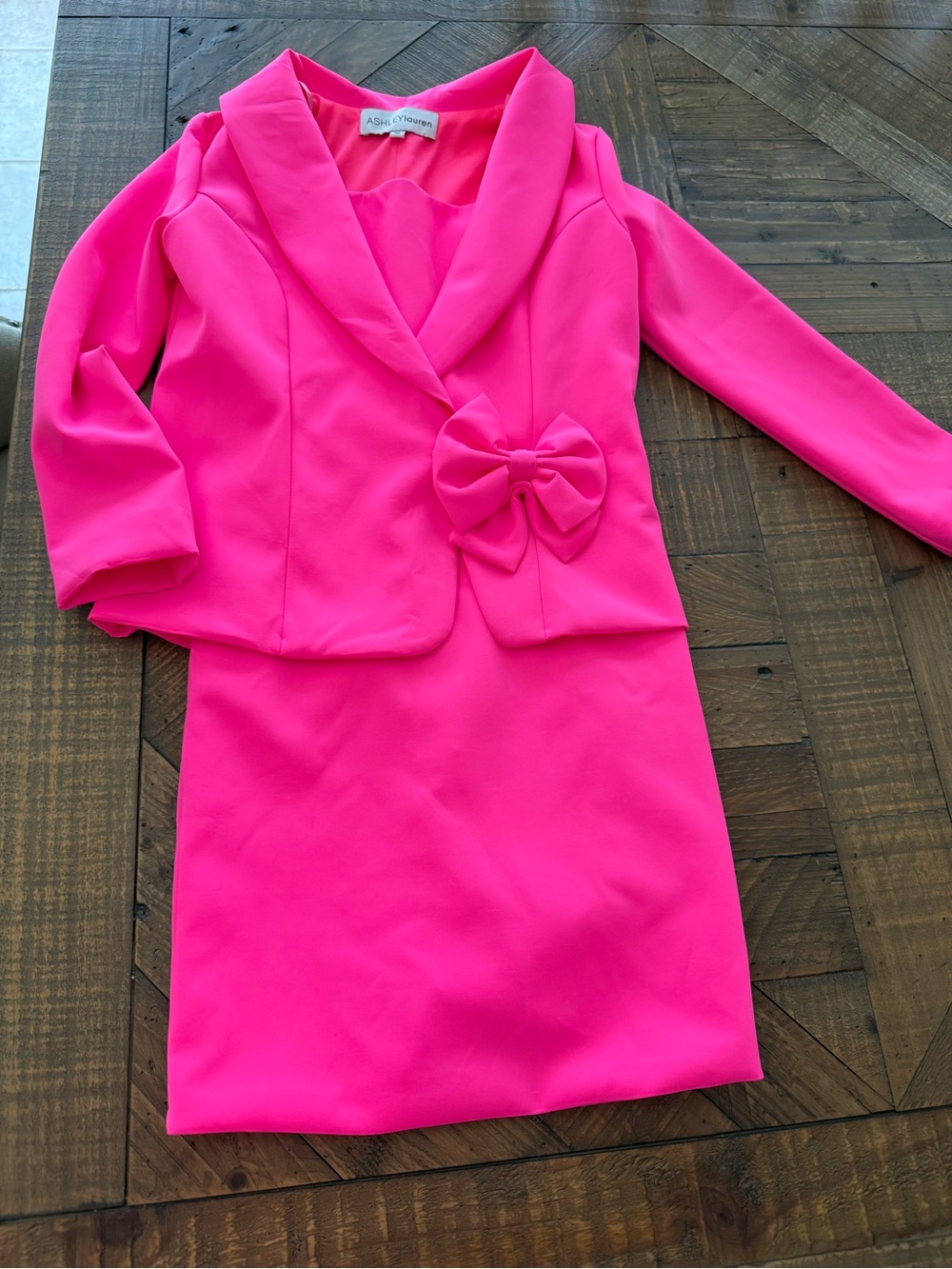 Ashley Stewart Girls' Bright Hot Pink Formal Dress & Jacket Set with Bow